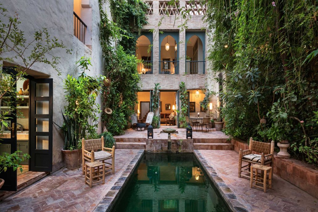 Dar Louisa's leafy courtyard and plunge pool